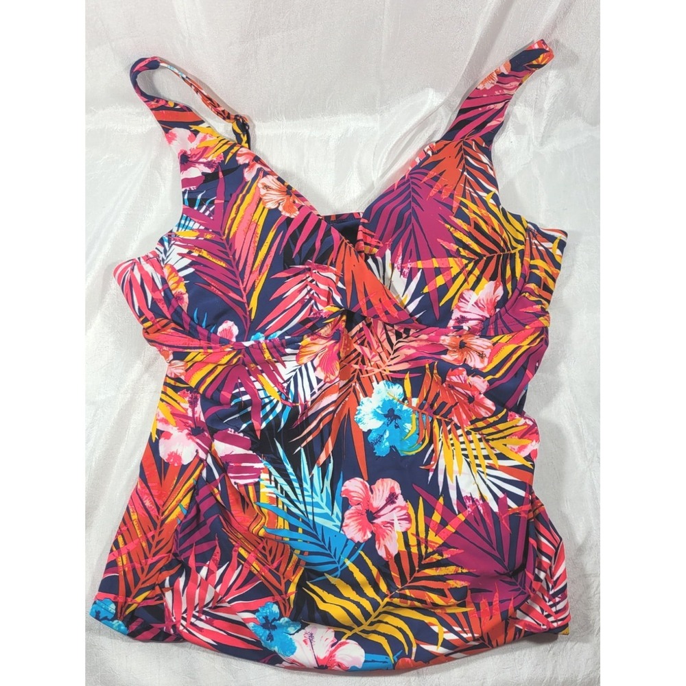 Catalina Women's Tankini Wrap Swimsuit Top - Tropical Flowers - Size‎ L (12/14)
